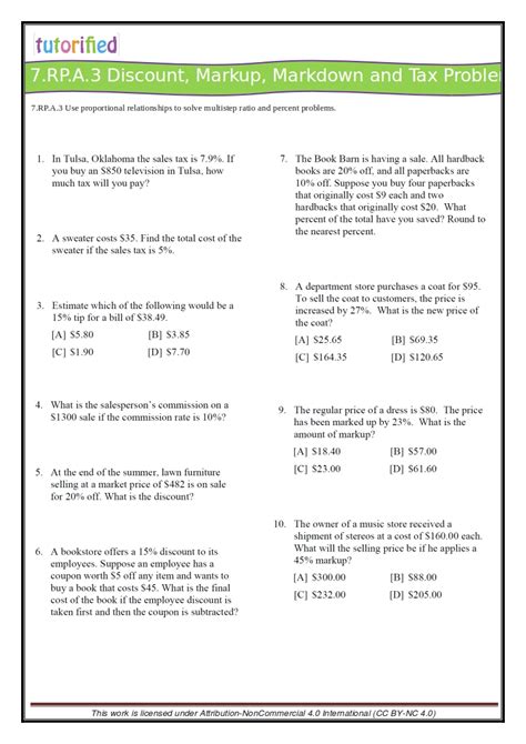 markup and discount worksheet pdf